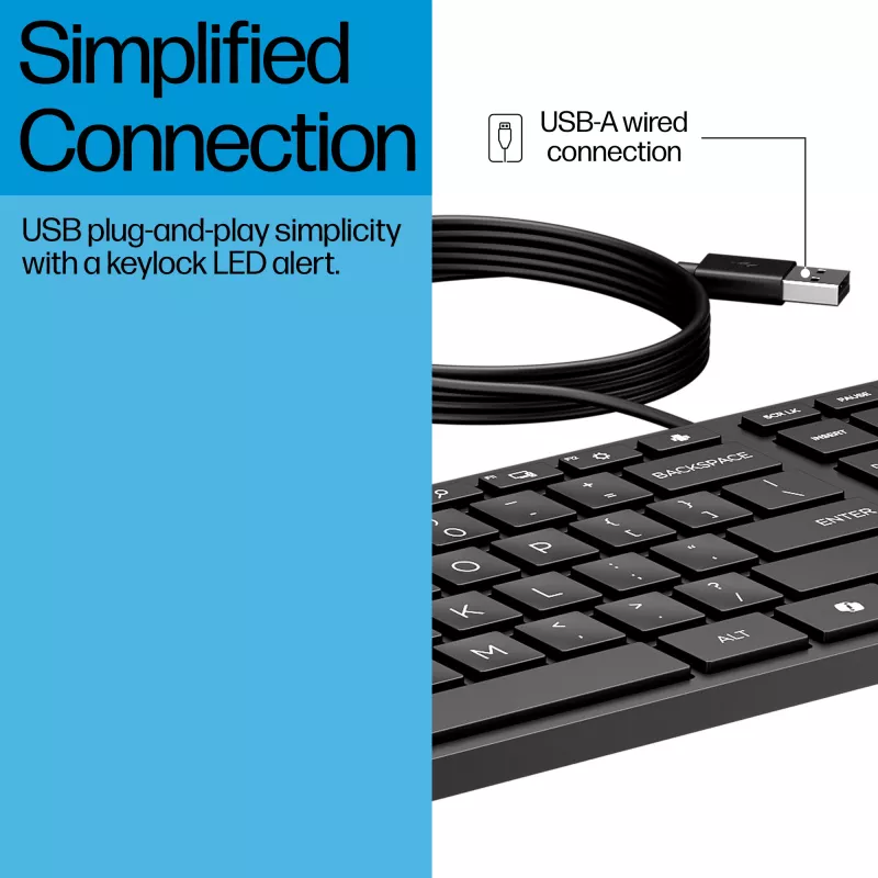 Kabelgebundene Tastatur HP 320K – USB in voller Größe, gerades Layout, 1,8 m Kabel, Schwarz