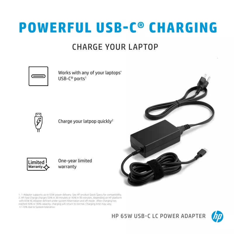 HP 65W USB-C LC Netzteil Laptop Innenbereich 65W Schwarz