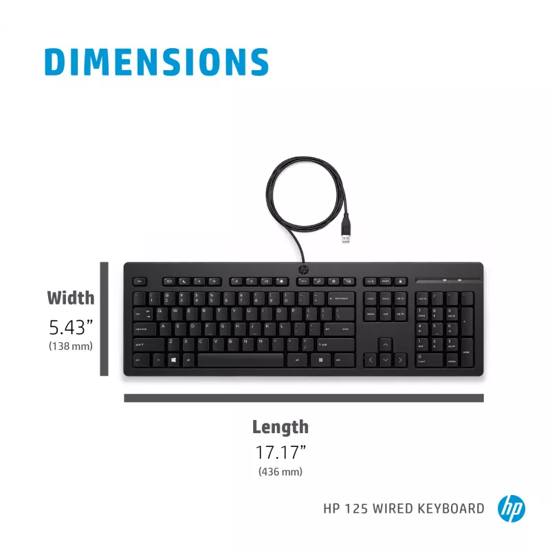 Kabelgebundene Tastatur HP 125 Full-Size USB Membrane Schwarz