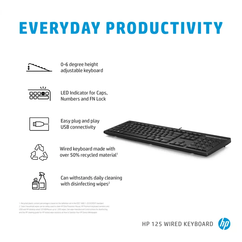 Kabelgebundene Full-Size-Tastatur HP 125 – USB, Membran, schwarz