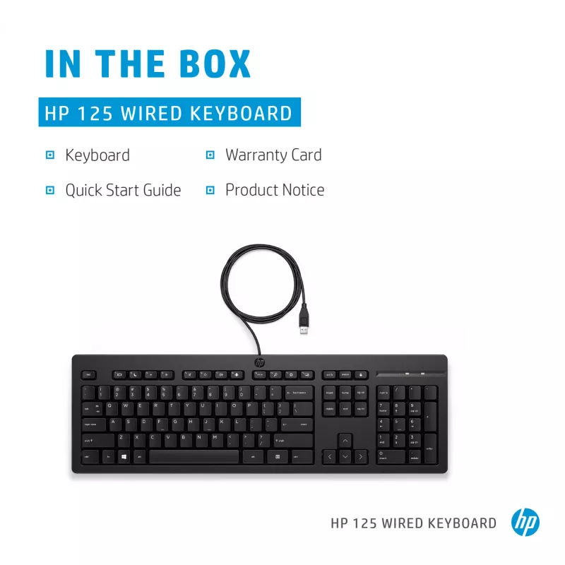 Kabelgebundene Tastatur HP 125 Full-Size USB Membran Schwarz