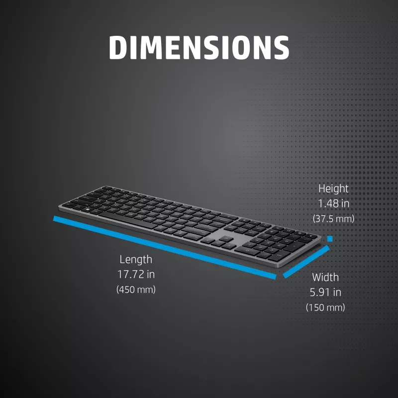 Kabellose Full-Size-Tastatur HP 975 — RF Wireless + Bluetooth, Schwarz, 100%-Layout