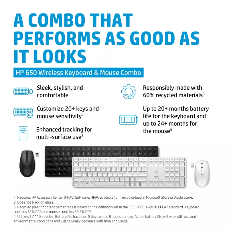HP 650 Wireless Tastatur-Maus-Kombo Full-Size Wireless-Membran