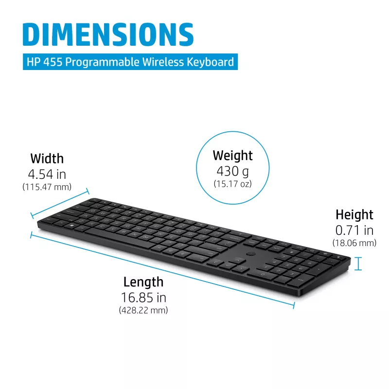 HP 455 Programmierbare kabellose Tastatur Full-Size Schwarz