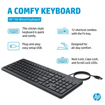 HP 150 Kabelgebundene Tastatur Full-Size USB Schwarz 664R5AA#ABD