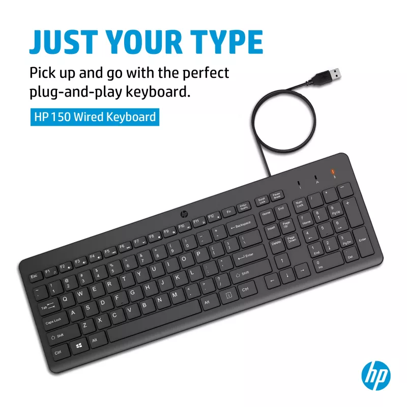 HP 150 Kabelgebundene Tastatur Full-Size USB Schwarz 664R5AA#ABD