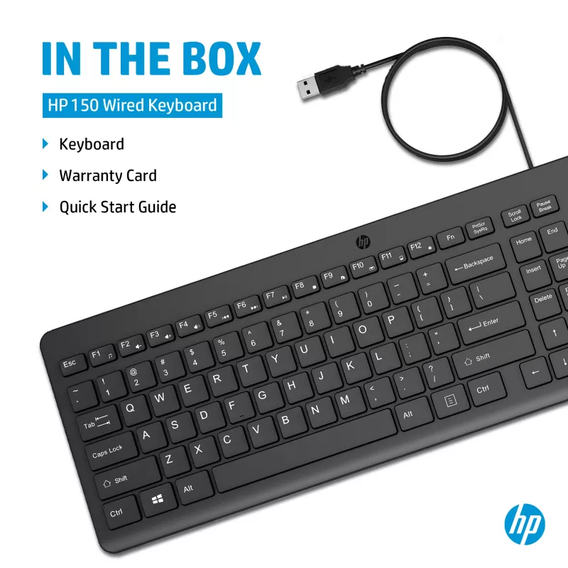 HP 150 Kabelgebundene Tastatur Full-Size USB Schwarz 1m Kabel