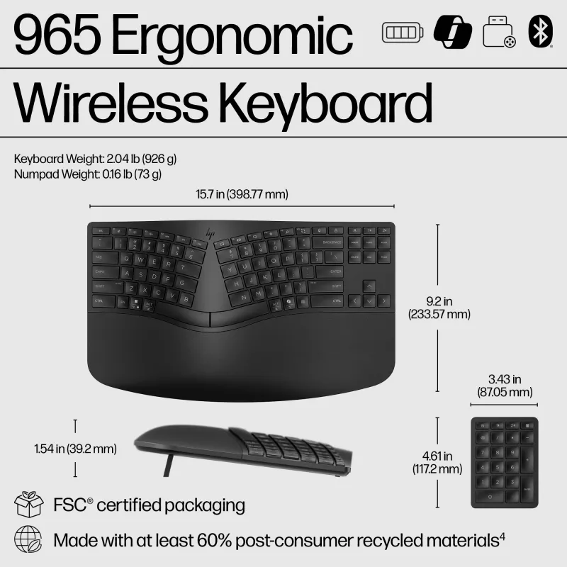 HP 965 Ergonomische kabellose Tastatur