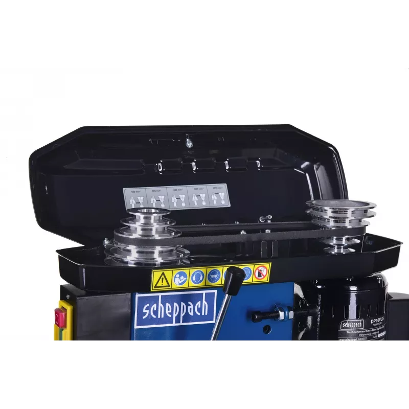 Tischbohrmaschine Scheppach DP16VLS 500W, Stahlgehäuse, 230–240V, 2500 U/min, 13 mm Bohrfutter, 600×220×435 mm
