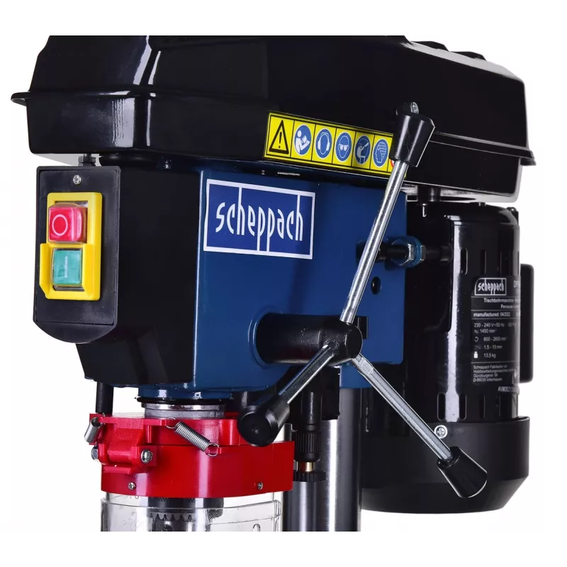 Tischbohrmaschine Scheppach DP16VLS 500W, Stahlgehäuse, 230–240V, 2500 U/min, 13 mm Bohrfutter, 600×220×435 mm