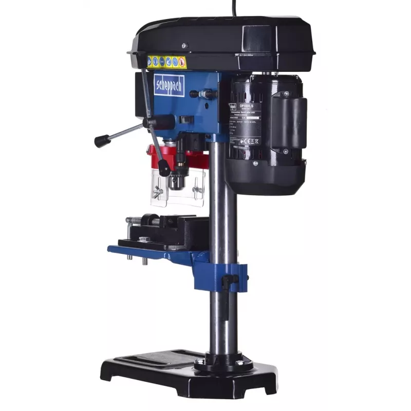 Tischbohrmaschine Scheppach DP16VLS 500W, Stahlgehäuse, 230–240V, 2500 U/min, 13 mm Bohrfutter, 600×220×435 mm