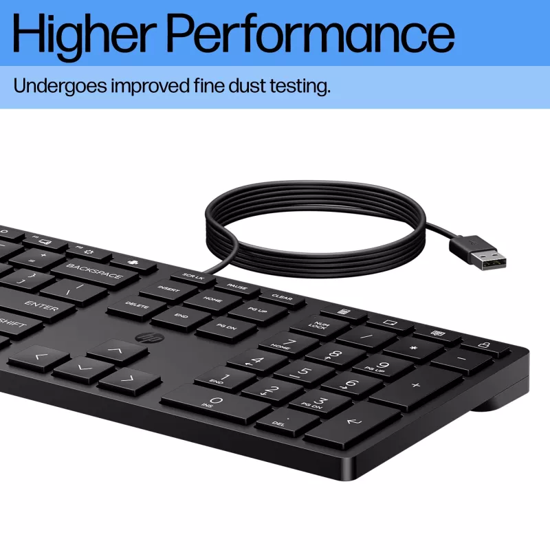 Kabelgebundene Tastatur HP 320K — USB in voller Größe, gerades Layout, 1,8 m Kabel, Schwarz