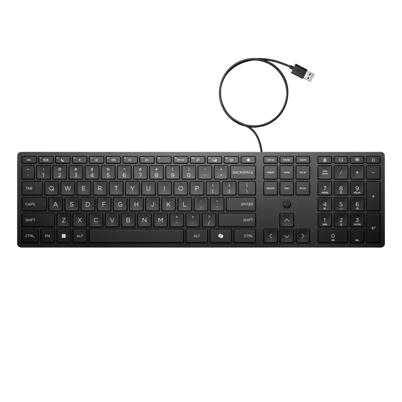 Kabelgebundene Tastatur HP 320K — USB in voller Größe, gerades Layout, 1,8 m Kabel, Schwarz