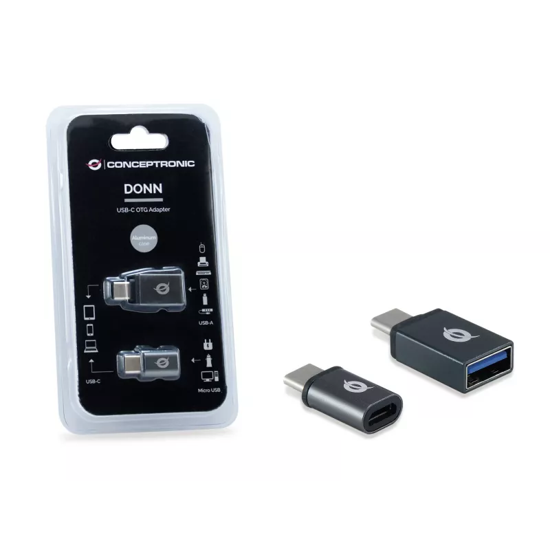 Conceptronic DONN04G USB-C auf USB A/MicroB OTG Adapter 2er-Pack, 10Gbps (C-A), 480Mbps (C-MicroUSB)