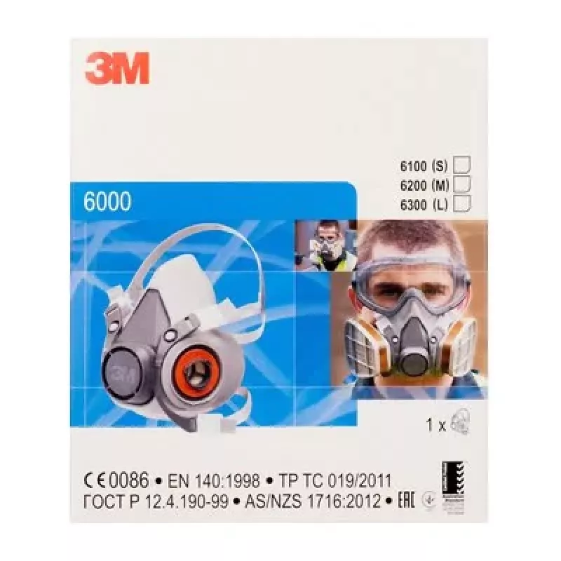 Atemschutzmaske 3M Serie 6000 L, wiederverwendbare Halbmaske, Größe L, grau