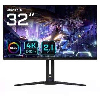 GIGABYTE AORUS FO32U2P 32” OLED Gaming-Monitor - 3840 x 2160 (UHD), 240 Hz, 0,03 ms, 250 cd/m², KVM, FreeSync Premium Pro, DisplayHDR True Black 400, DisplayPort 2.1