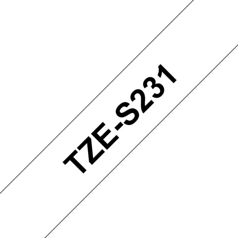 Klebeband Brother TZeS231 Schwarz auf Weiß 1,2 cm 8 m