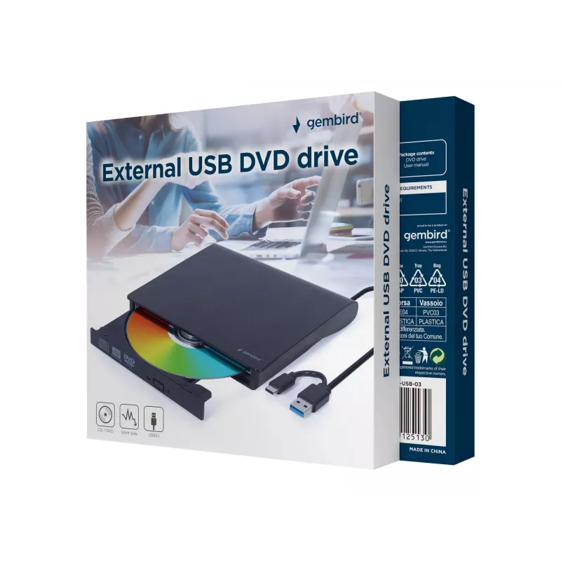 Gembird DVD-USB-03 Externes USB-DVD-Laufwerk, schwarz
