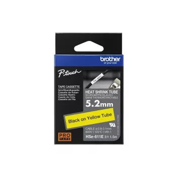 Brother HSe-611E Wärmeschrumpfschlauch, 5,2 mm x 1,5 m, Schwarz auf Gelb