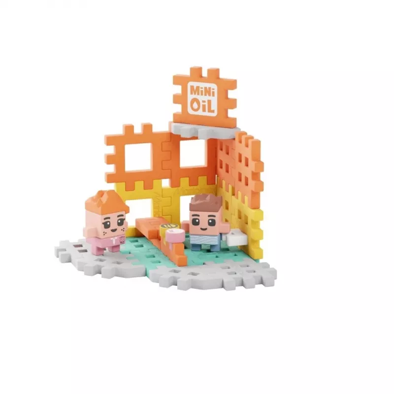 Baustein-Set Marioinex Mini Waffle Blocks Tankstelle, 148 Teile, mehrfarbig, ab 6 Jahren
