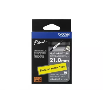 Brother HSe-651E Wärmeschrumpfschlauch, 21 mm x 1,5 m, Schwarz auf Gelb