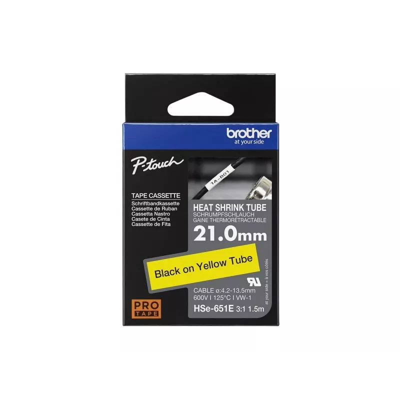 Brother HSe-651E Wärmeschrumpfschlauch, 21 mm x 1,5 m, Schwarz auf Gelb