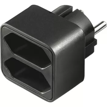 Netzadapter 1x Schutzkontaktstecker > 2x Euro, Steckdosenadapter schwarz, platzsparender Verteilerstecker