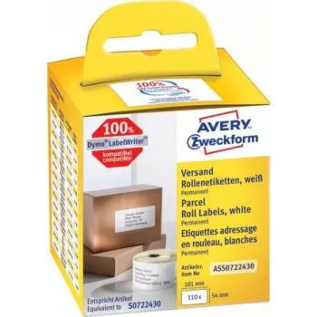 Avery Zweckform ASS0722430 Versand-/Adressetiketten, 54 x 101 mm, weiß, 110 Etiketten pro Rolle