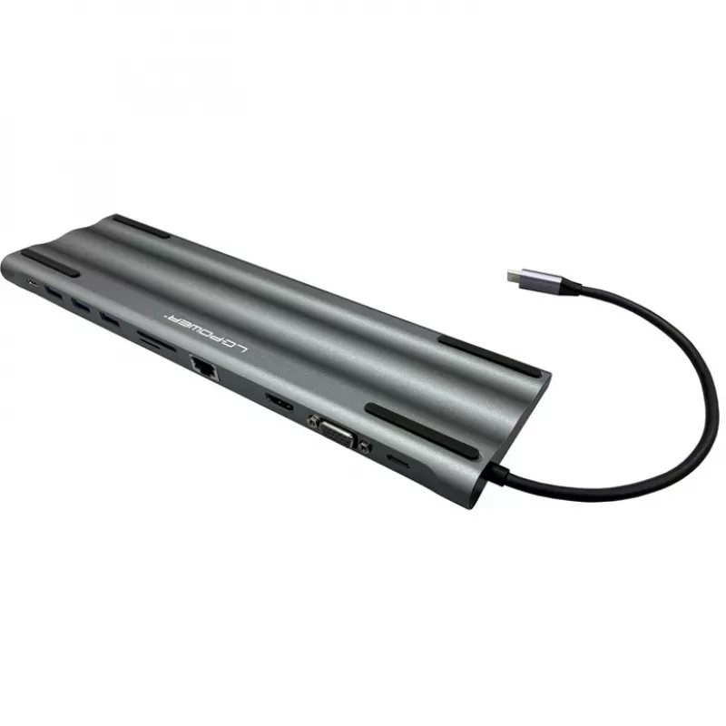LC-Power LC-HUB-C-MULTI-8 USB-C auf 3xUSB-A/2xUSB-C/HDMI/VGA/MicroSD/SD/RJ45/Audio