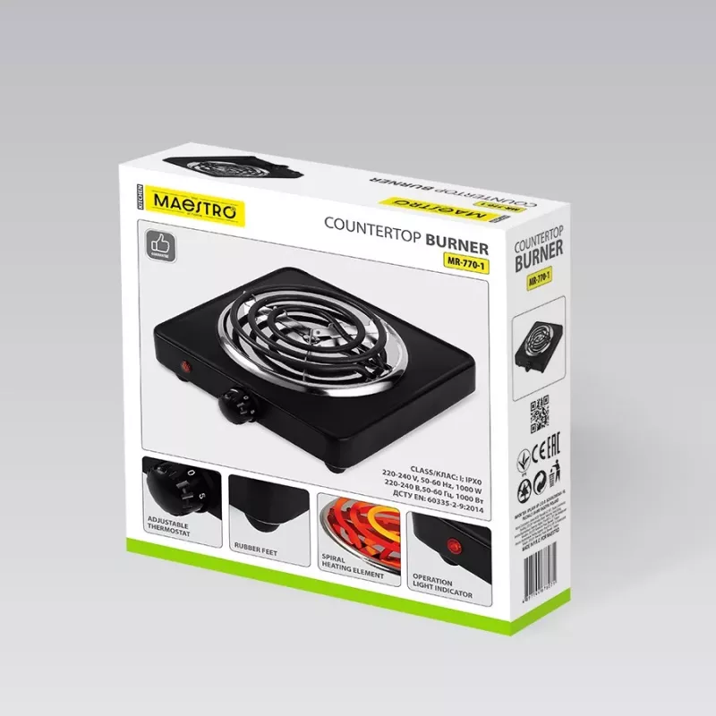 Elektrischer Einflammenkochfeld Maestro MR-770-1 1000W – kompakte tragbare elektrische Kochplatte
