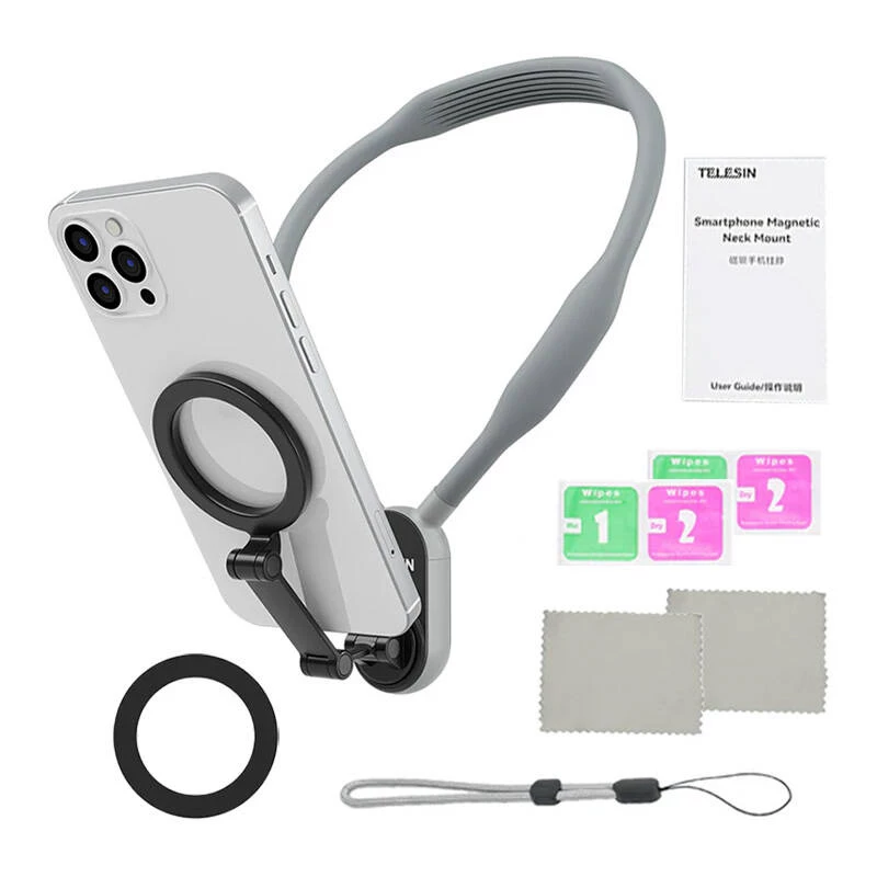 Telesin Magnetischer Nackenhalter MNM-002 für iPhone (12–16) – Verstellbarer Winkel, Leichtgewicht