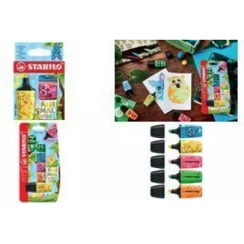 Stabilo BOSS MINI Animal Vibes Textmarker-Set, Keilspitze 2-5 mm, 5 Stück, verschiedene Farben