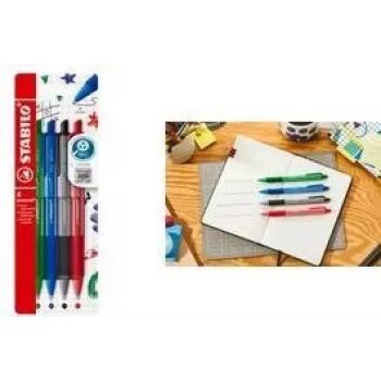 Kugelschreiber Stabilo pointball colorful, Set mit 4 im Etui, rutschfeste Griffzone, weiche Tinte (6033/4)