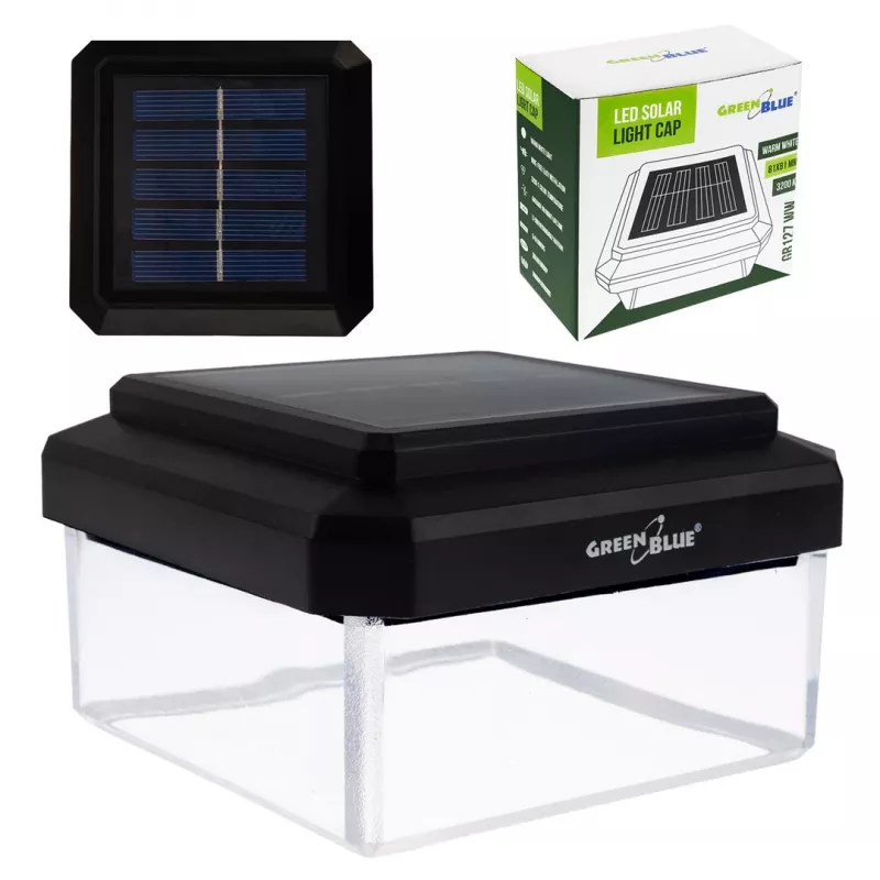 Solar-LED-Pfostenleuchte GreenBlue GB128 WW, 3200K Neutralweiß, Hüllen-Baldachin, 100x100mm, Schwarz