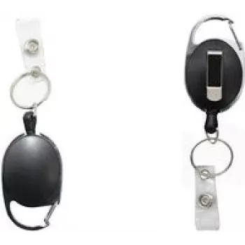 WEDO 262 415501 Gürtelclip mit einziehbarem Nylonband und Karabiner, Chrom/Schwarz
