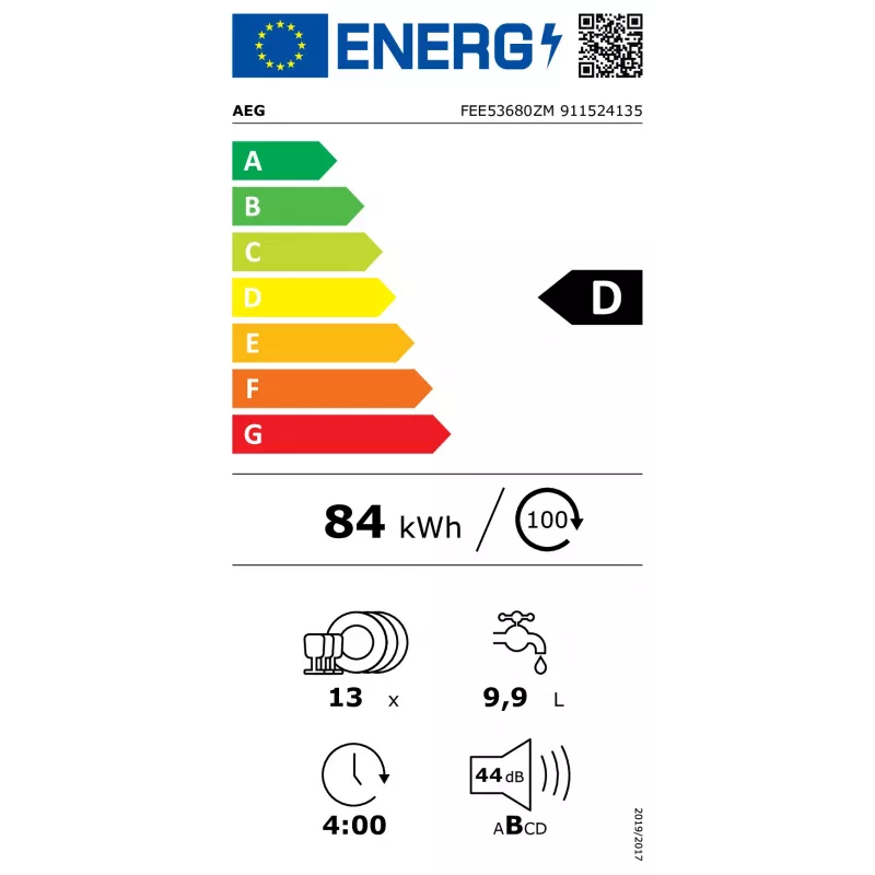 Vollintegrierter Geschirrspüler AEG FEE53680ZM – 13 Maßgedecke, 60 cm, 44 dB, Energieklasse D