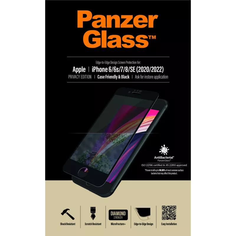 PanzerGlass® Sichtschutz-Displayschutzfolie iPhone SE (2020/2022) | 8 | 7 | 6 | 6s | Rand-zu-Rand