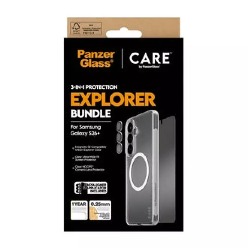 Displayschutz PanzerGlass CARE 3-in-1 für Samsung Galaxy S Plus 2026 — PanzerGlass CARE Set