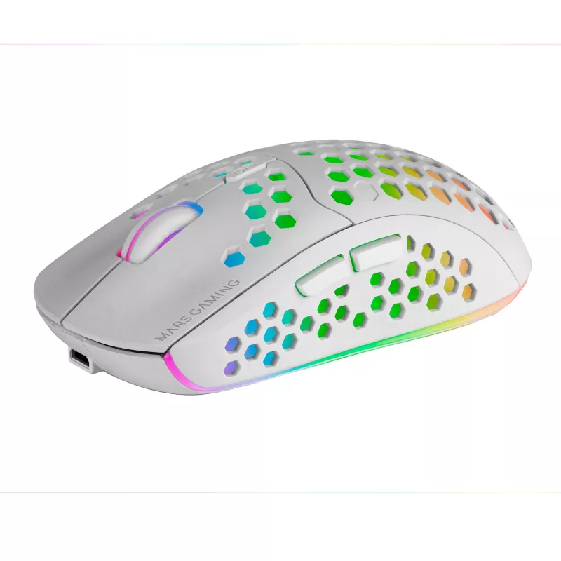 Mars Gaming MMW3W, kabellose Gaming-Maus, RGB Flow, ultraleicht 79 g, 3200 DPI, Weiß