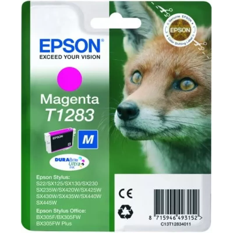 Epson Fox Singlepack Magenta T1283 DURABrite Ultra Tinte, Magenta, pigmentbasierte Tinte, 1 Stück