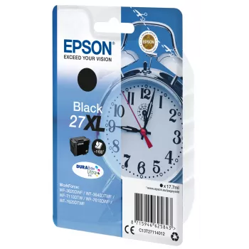 Epson Alarm Clock Singlepack Schwarz 27XL DURABrite Ultra Tinte, Hohe (XL) Reichweite, Schwarz, Pigmenttinte, 17,7 ml, 1 Stk., 1100 Seiten
