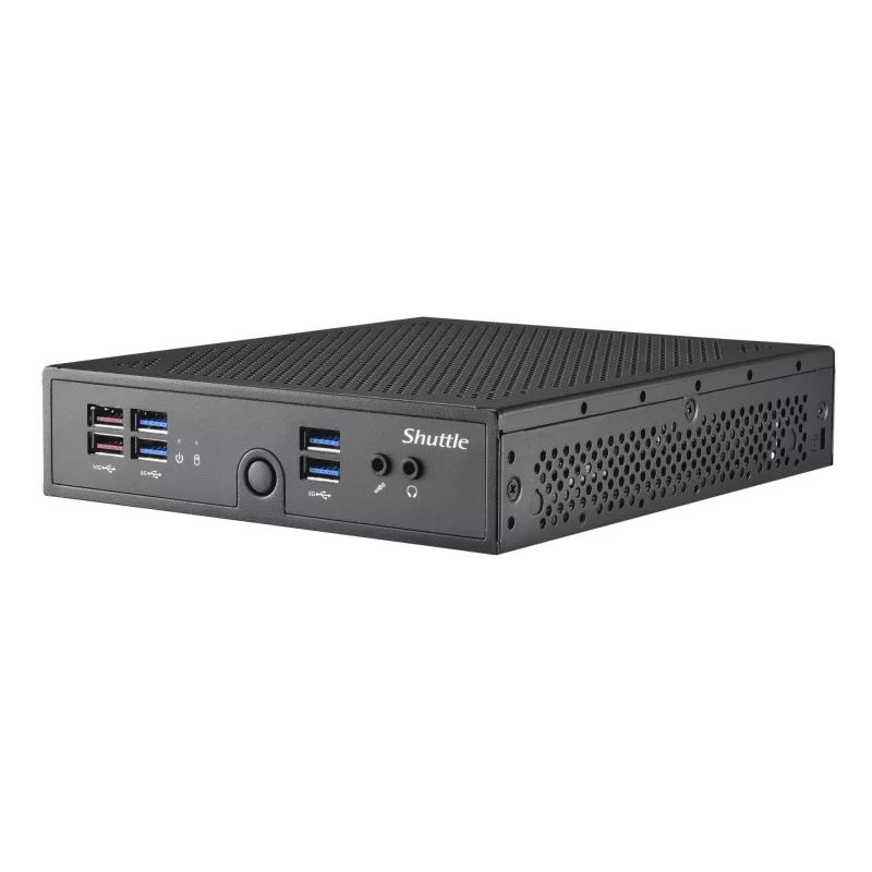 Shuttle XPC schlank Barebone DS50U, Intel Celeron 7305, 2x LAN (1x 2.5Gbit ,1x 1Gbit), 1xCOM,1xHDMI,1xDP, 1x VGA, lüfterlos, Dauerbetrieb 24/7