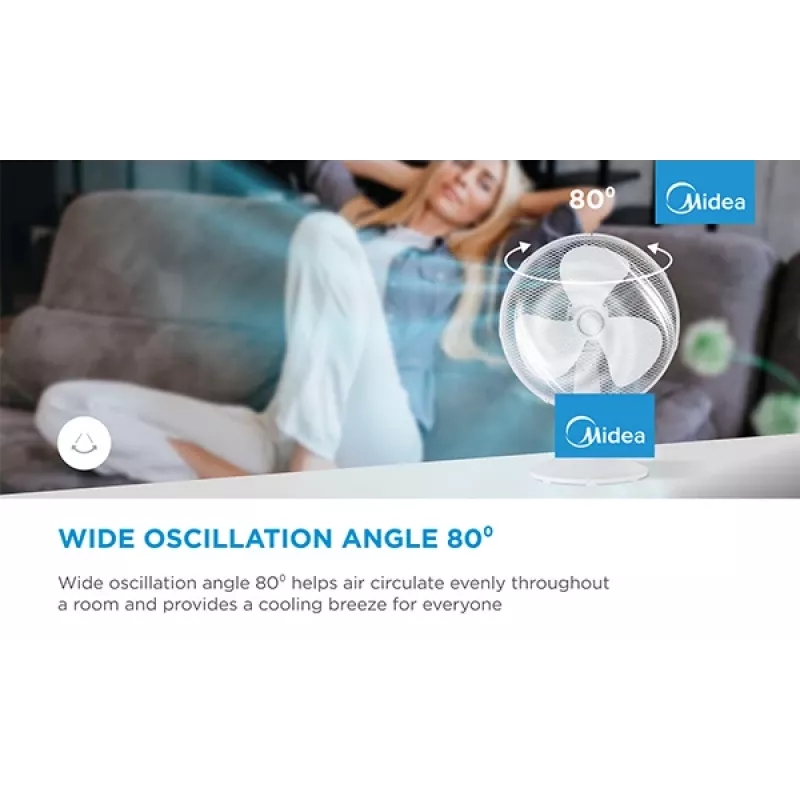 Tischventilator Midea FT40-21M — 40 cm Durchmesser, 3 Geschwindigkeiten, Oszillation, 25 W, Weiß