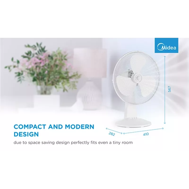Tischventilator Midea FT40-21M — 40 cm Durchmesser, 3 Geschwindigkeiten, Oszillation, 25 W, Weiß