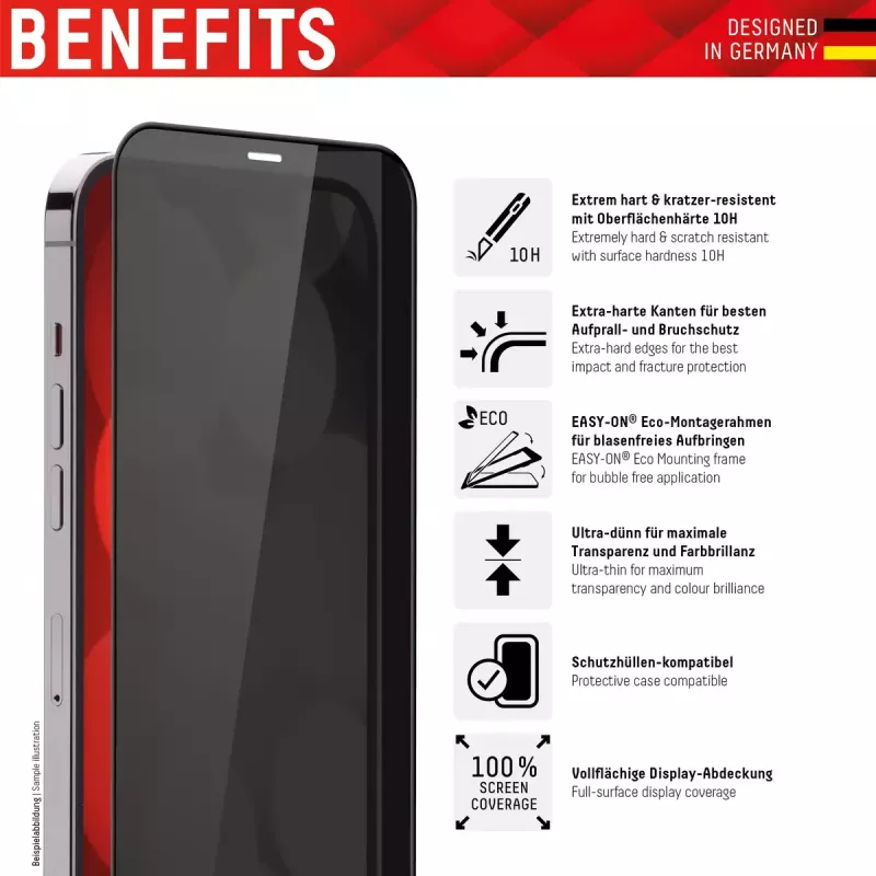 Displex Privacy Full Abdeckung Screen Protector Apple iPhone 14 Pro Tempered Glass