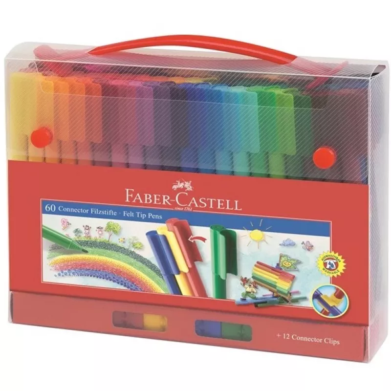 Faber-Castell CONNECTOR Filzstifte 155560, 60er-Etui, verschiedene Farben