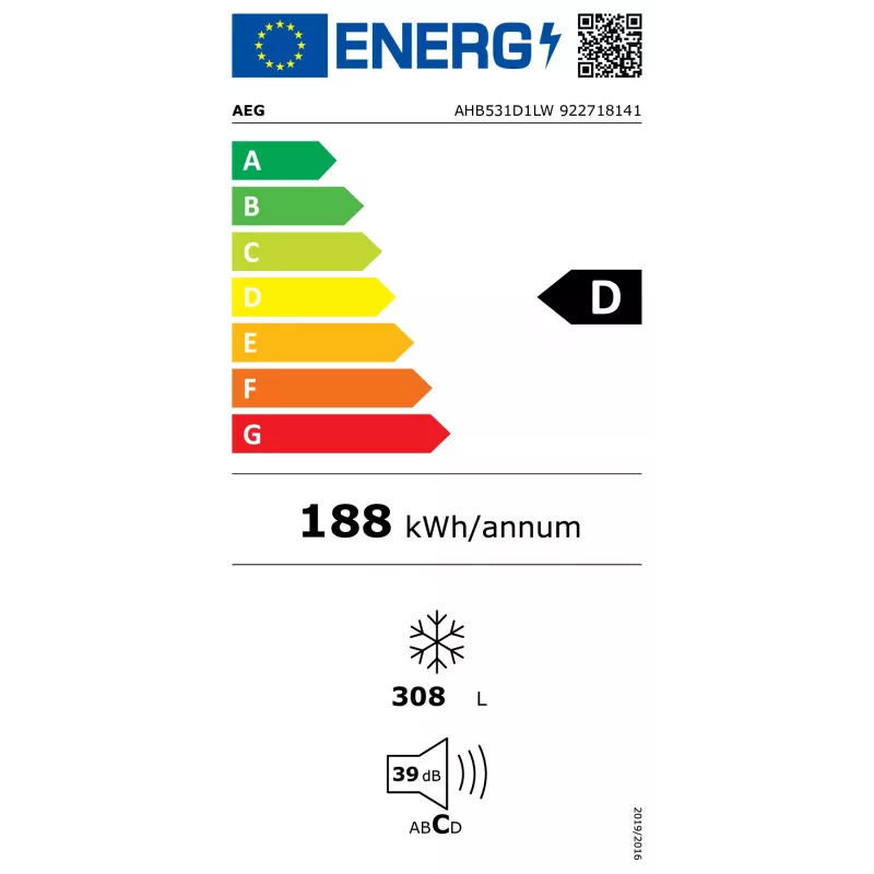 Gefriertruhe AEG AHB531D1LW – freistehend, 308 L Kapazität, 4 Sterne, 21 kg/24h Gefrierleistung, Energieeffizienzklasse D, weiß