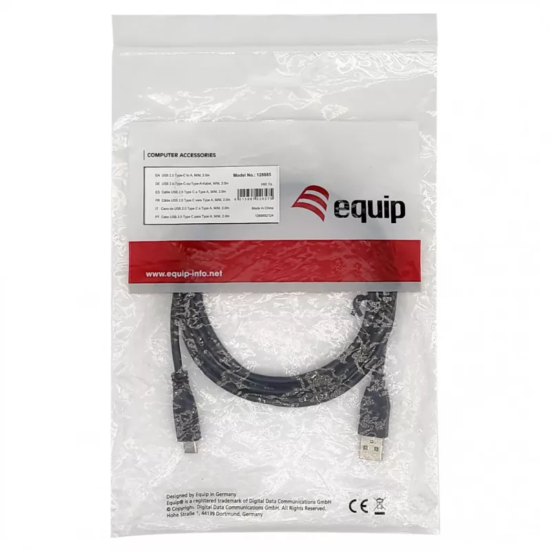 EQUIP USB 2.0 Kabel C zu A M/M, 0,3 m, USB 2.0 480 Mbit/s, vernickelte Kontakte, Schwarz