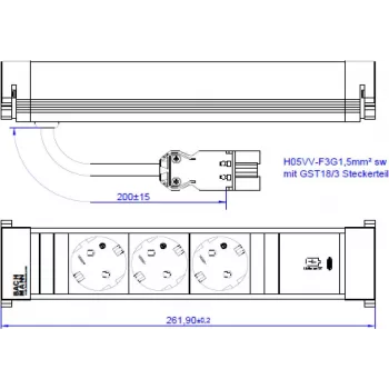 Bachmann 916.506 Power Frame M Steckdosenleiste, 3x Schuko, 1x USB-C 30 W, 0,2 m