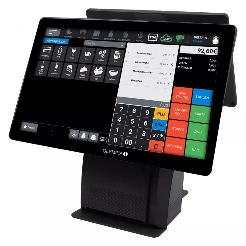 All-in-One Olympia T215K 15 Zoll (38,1 cm) Touchscreen, Android 11, Thermodirektdrucker (8 cm), Schwarz